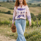 Batik Desenli Oversize Kadın Sweatshirt – %100 Pamuk, Kahve Mavi Düş