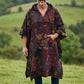 Tamang Nepal Patchwork Kapüşonlu Panço – Unisex Bordo Kahve Etnik Tasarım