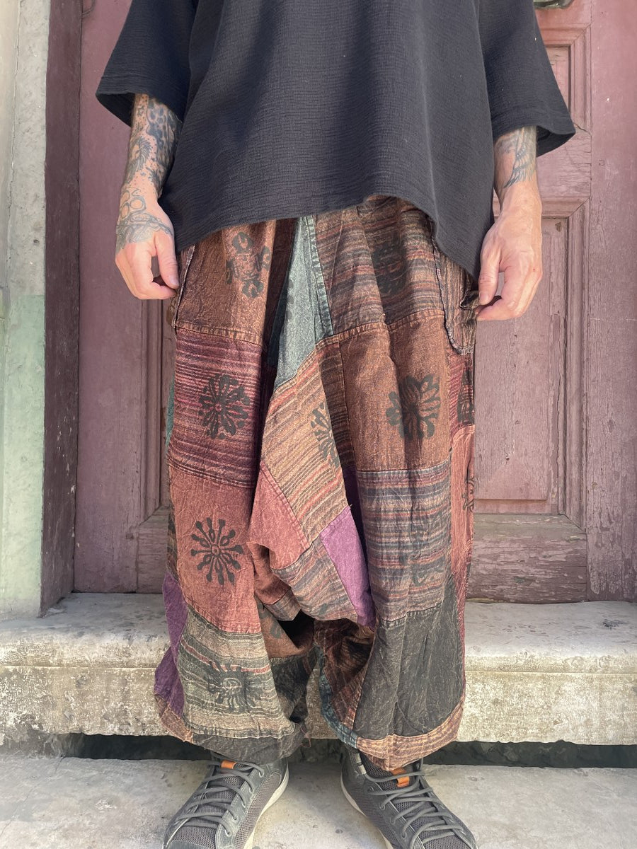 Nepal Patchwork Şalvar Pantolon – Mevsimlik, Kahve Tonları, Unisex