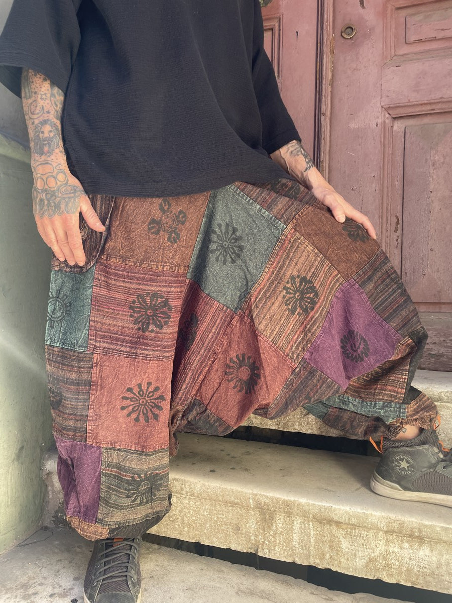 Nepal Patchwork Şalvar – Mevsimlik, Kahve Tonları, Unisex