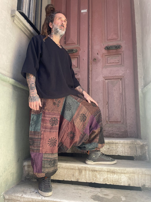 Nepal Patchwork Şalvar – Mevsimlik, Kahve Tonları, Unisex