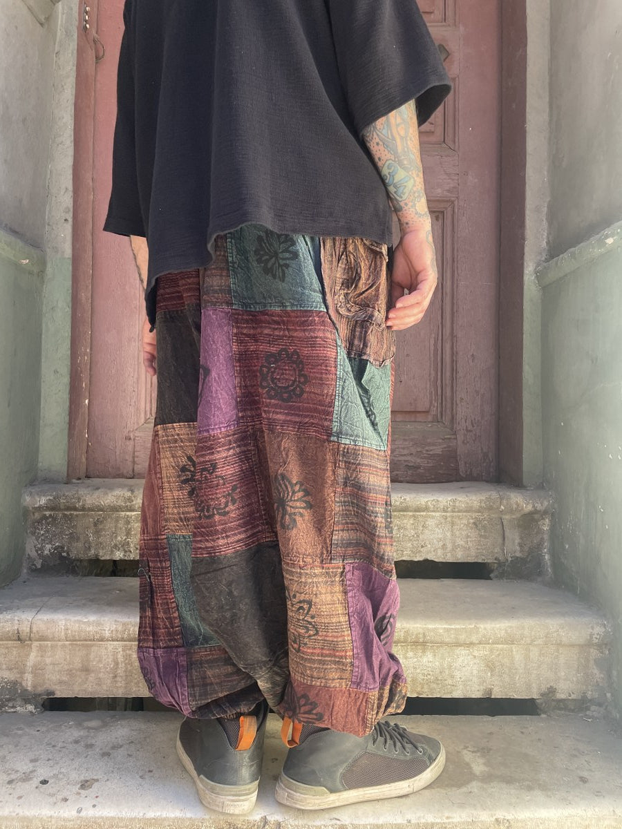 Nepal Patchwork Şalvar – Mevsimlik, Kahve Tonları, Unisex