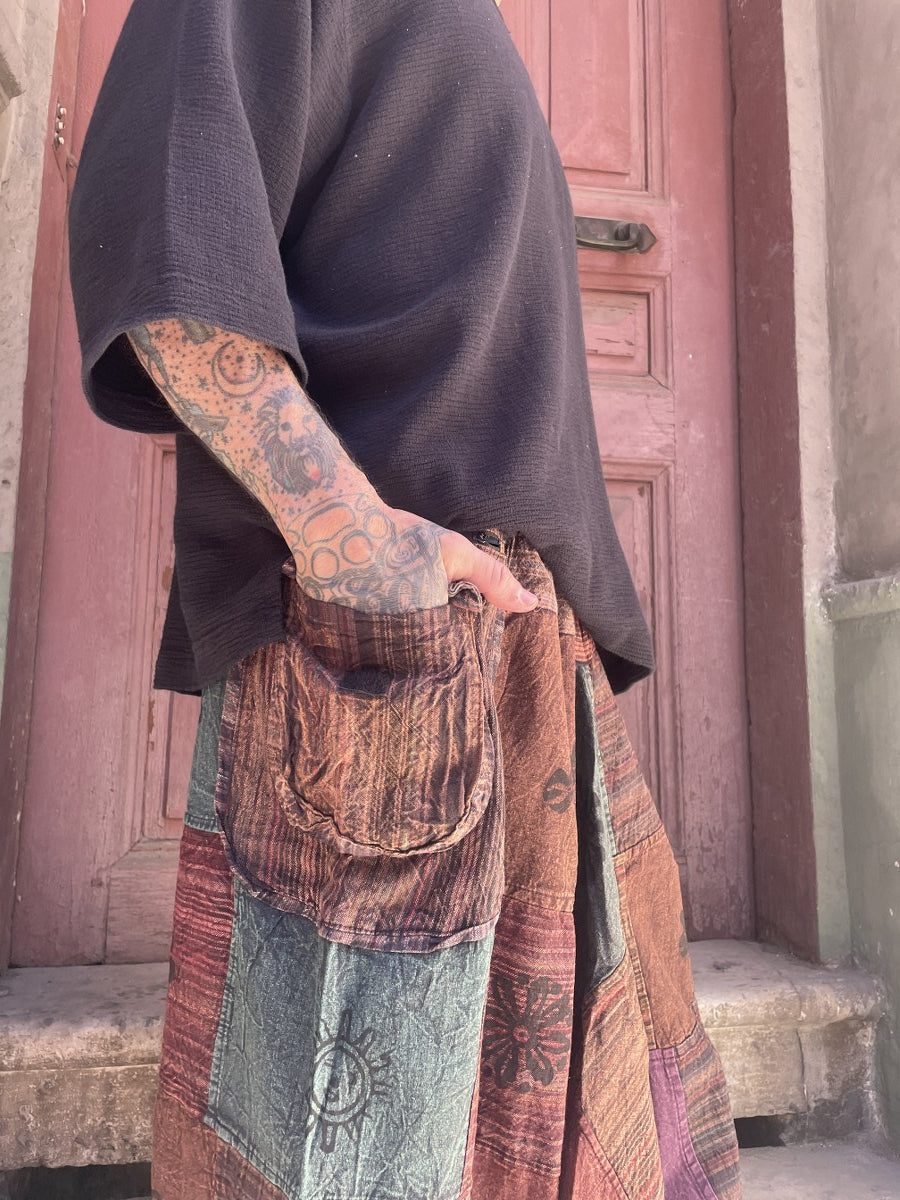 Nepal Patchwork Şalvar – Mevsimlik, Kahve Tonları, Unisex