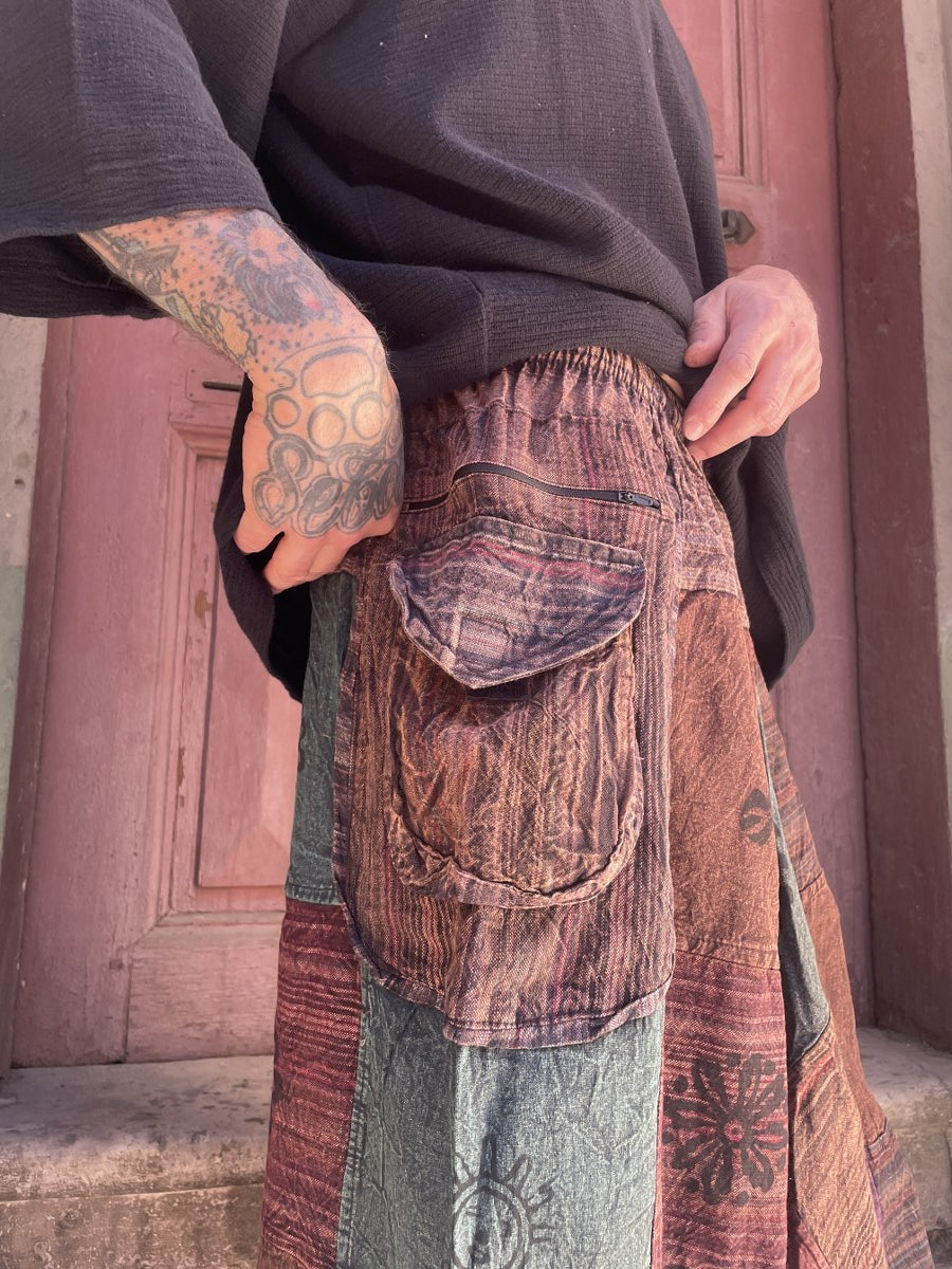 Nepal Patchwork Şalvar – Mevsimlik, Kahve Tonları, Unisex