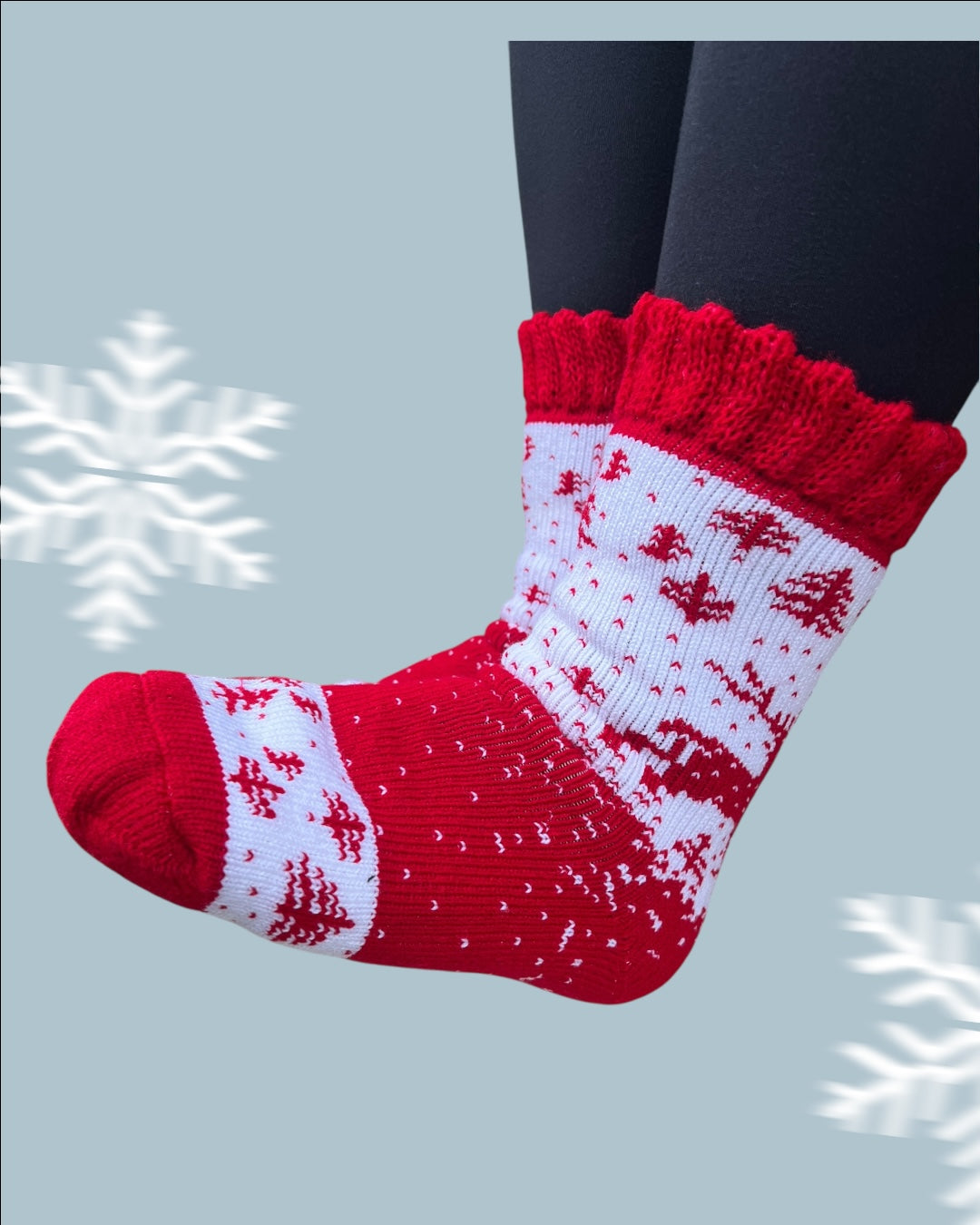 Kalın Yün Kadın Yılbaşı Çorabı – Sıcak Tutan, Kışlık, Geyik Desenli
