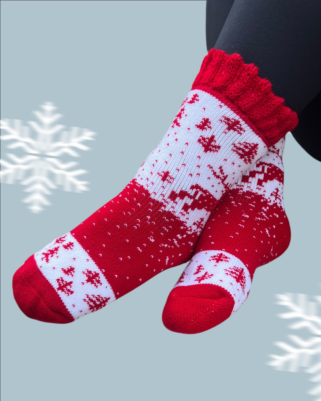 Kalın Yün Kadın Yılbaşı Çorabı – Sıcak Tutan, Kışlık, Geyik Desenli