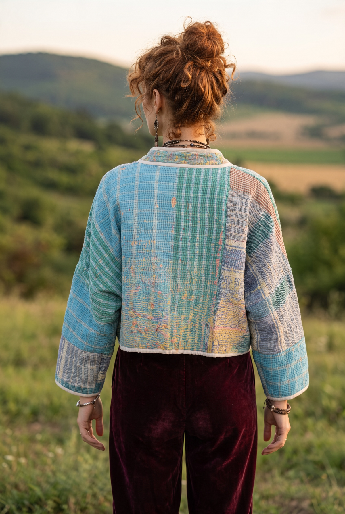 Mira Kantha – Çift Taraflı Pastel Patchwork Bohem Kadın Ceket