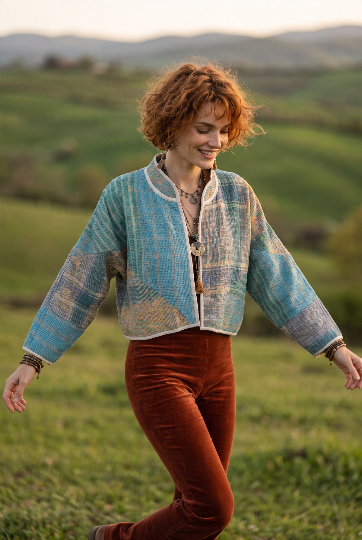 Mira Kantha – Çift Taraflı Pastel Patchwork Bohem Kadın Ceket