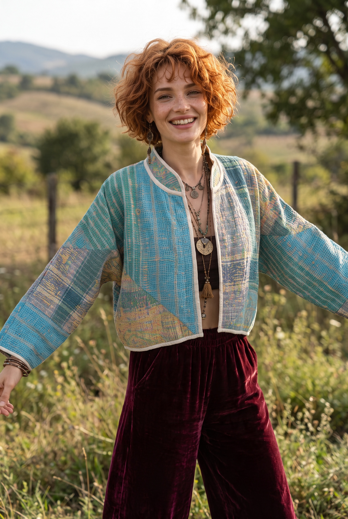 Mira Kantha – Çift Taraflı Pastel Patchwork Bohem Kadın Ceket