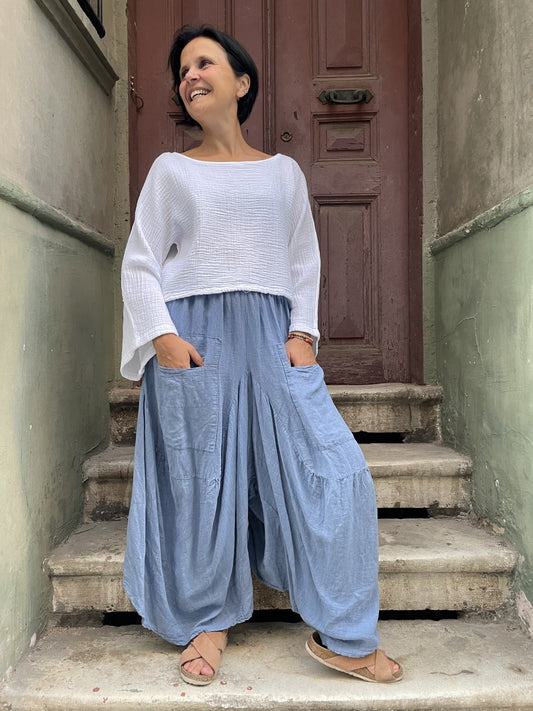 Bohem Kadın Keten Geniş Paça Pantolon