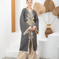 Antrasit Bohem Kadın Fil Desenli Doğal Kumaş Kimono Bornoz Kaftan