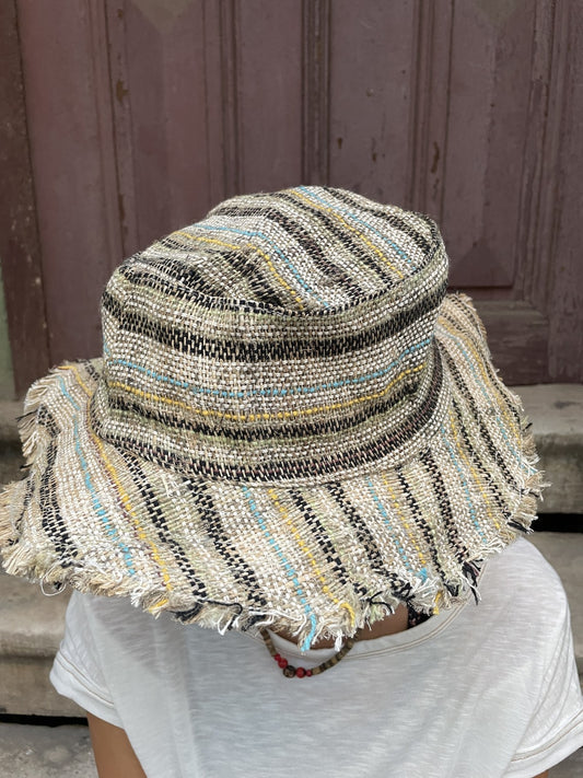 Çizgili Doğal Boho Nepal Şapka