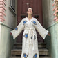 Mavi Göz Desenli Kadın Müslin Uzun Kimono