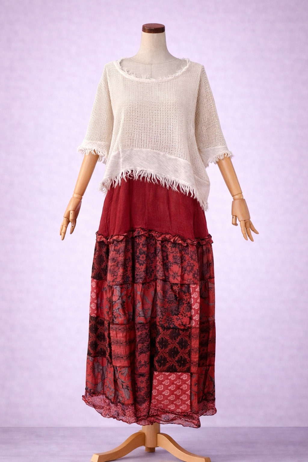 Nepal Patchwork Bohem Etek – %100 Pamuk, Lastikli Bel – Kiremit