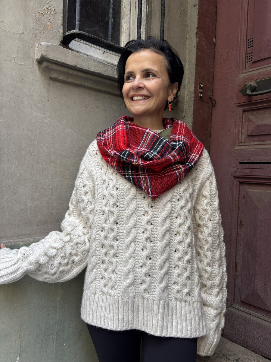 Laci Kırmızı Çift Taraflı Ekose & İpek Boyunluk 