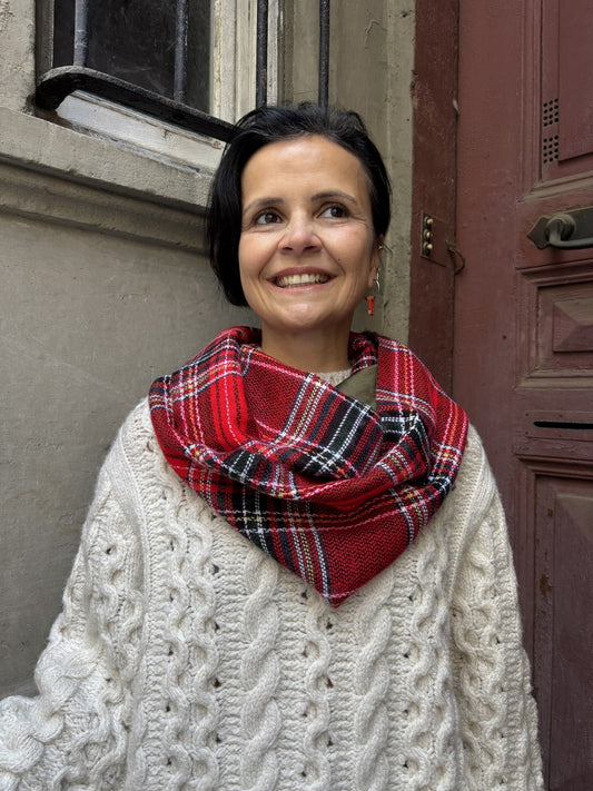 Laci Kırmızı Çift Taraflı Ekose & İpek Boyunluk 