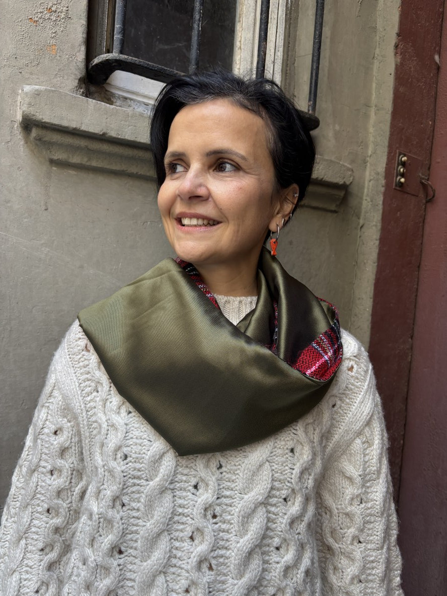 Laci Kırmızı Çift Taraflı Ekose & İpek Boyunluk 