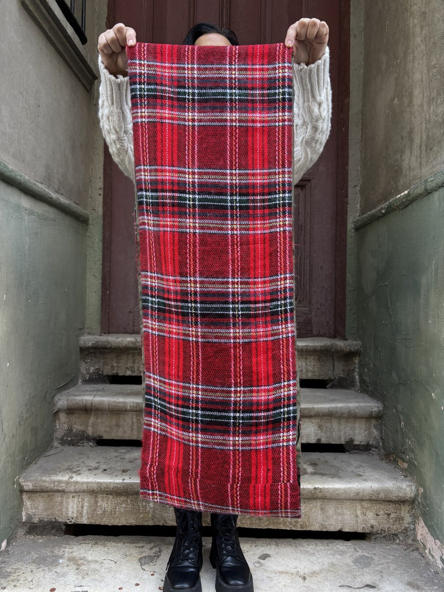 Laci Kırmızı Çift Taraflı Ekose & İpek Boyunluk 