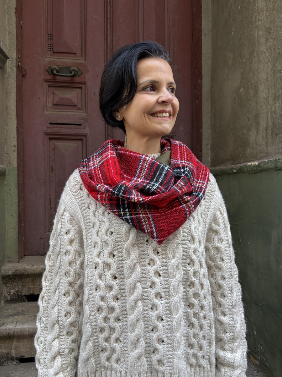 Laci Kırmızı Çift Taraflı Ekose & İpek Boyunluk 