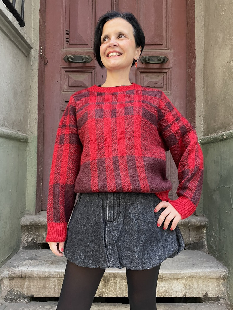 Kırmızı Ekose Dokulu Kazak