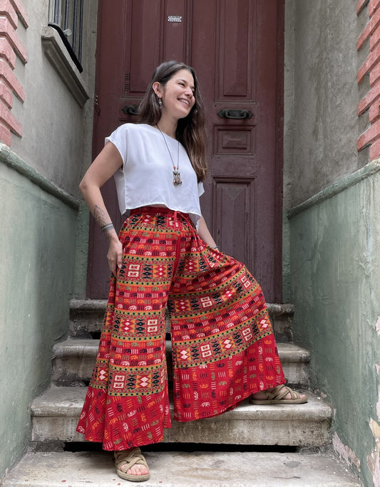 Nepal Bohem Bol Paça Bordo Kadın Pantolon