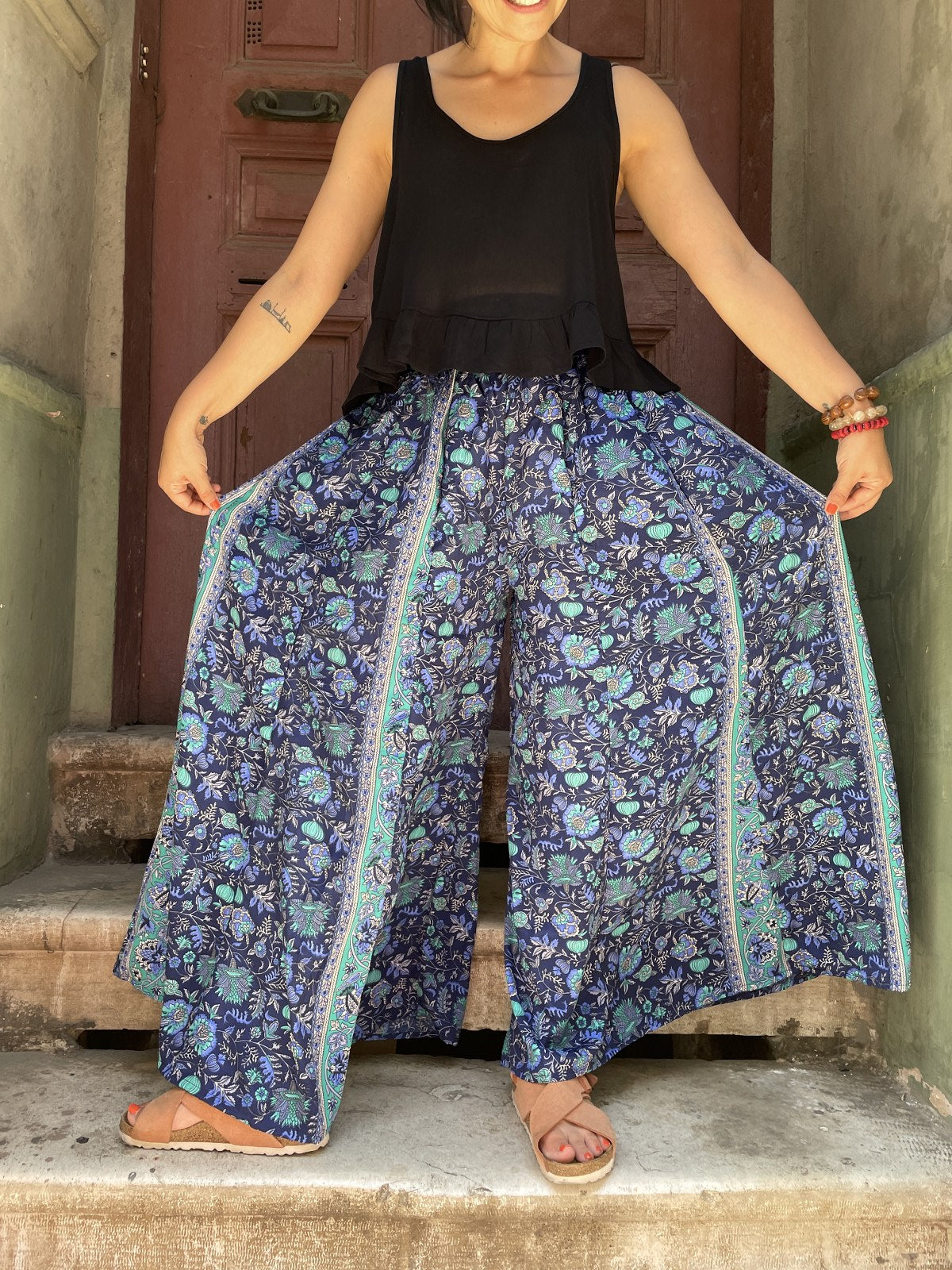 Bohem Nepal Koyu Mavi İpek Pantolon