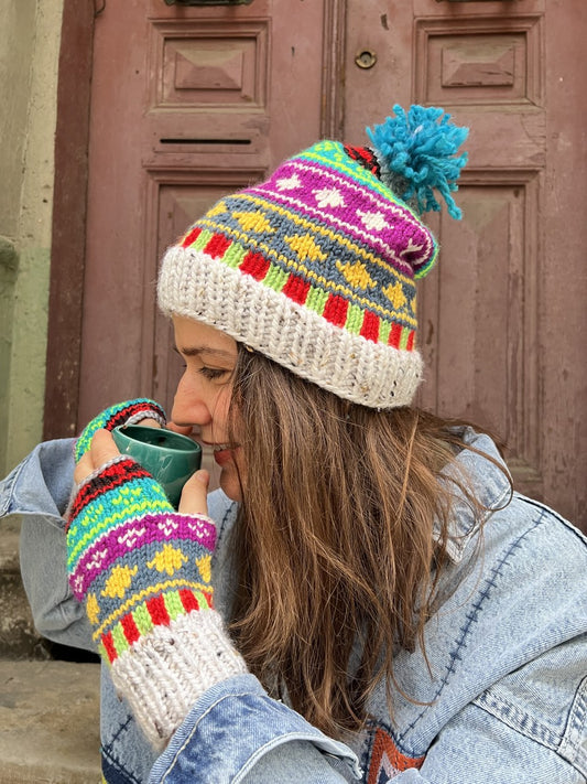 El Yapımı Bohem Bere ve Eldiven Takımı – Bej