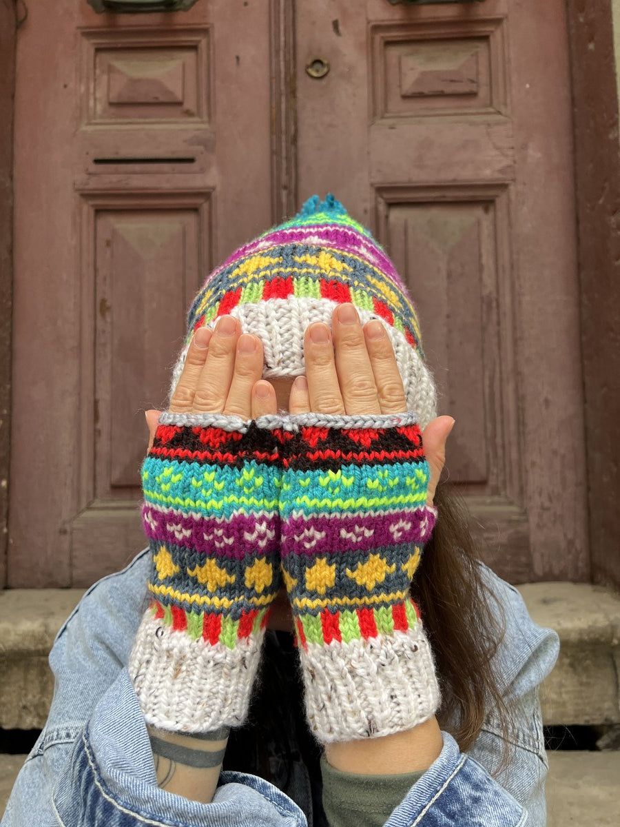 El Yapımı Bohem Bere ve Eldiven Takımı – Bej