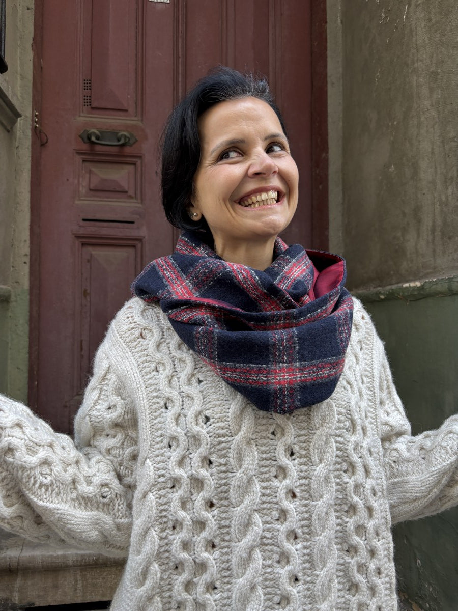 Laci Kırmızı Çift Taraflı Ekose & İpek Boyunluk 