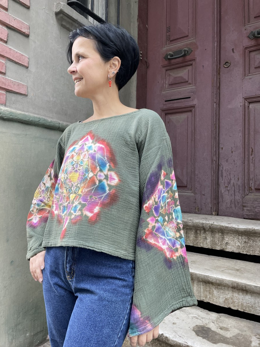 Batik Müslin Bluz – “Mandala” | El Boyaması Bohem Tasarım