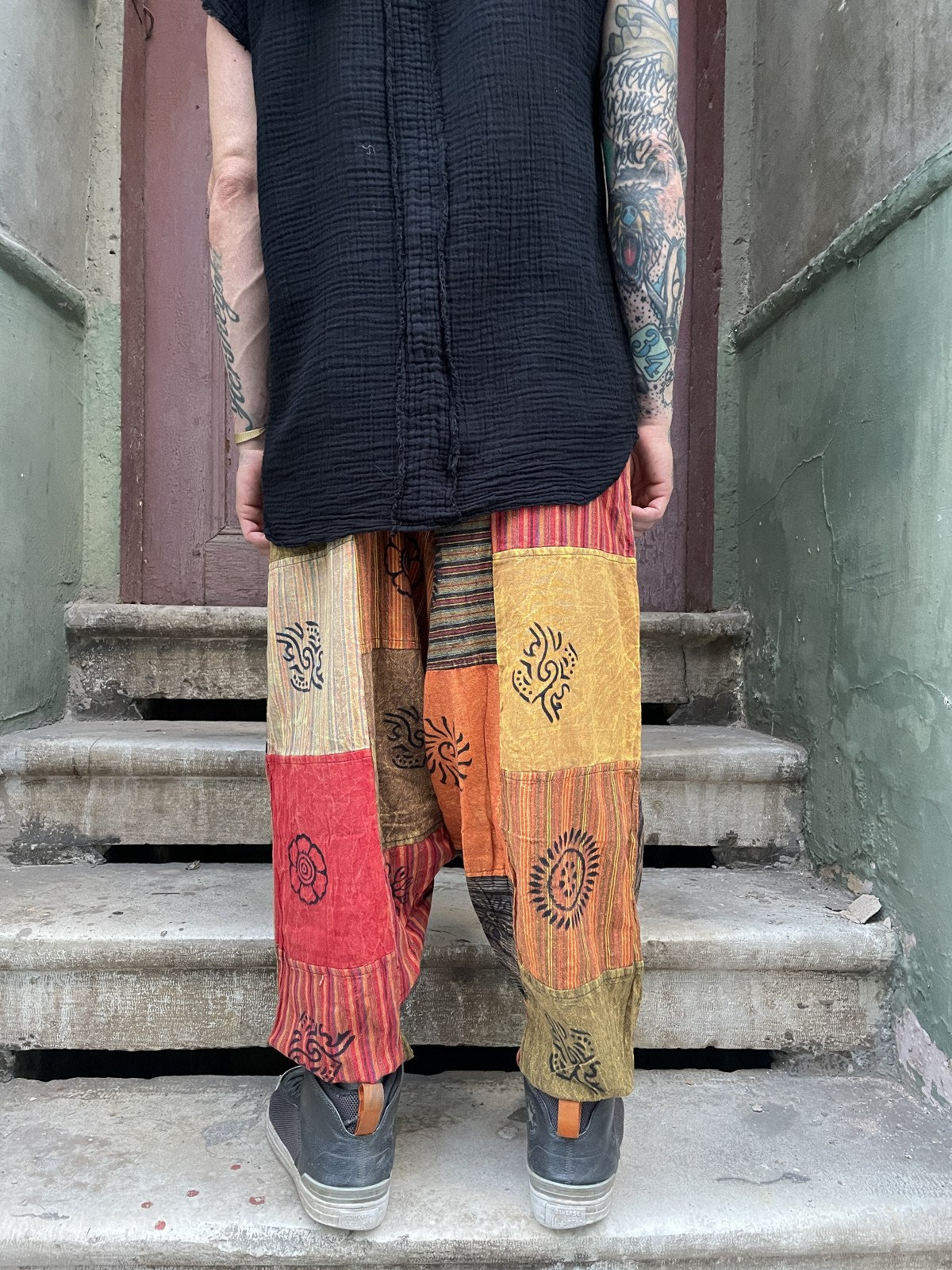 Unisex Nepal Patchwork Mantar Pantolon Şalvar