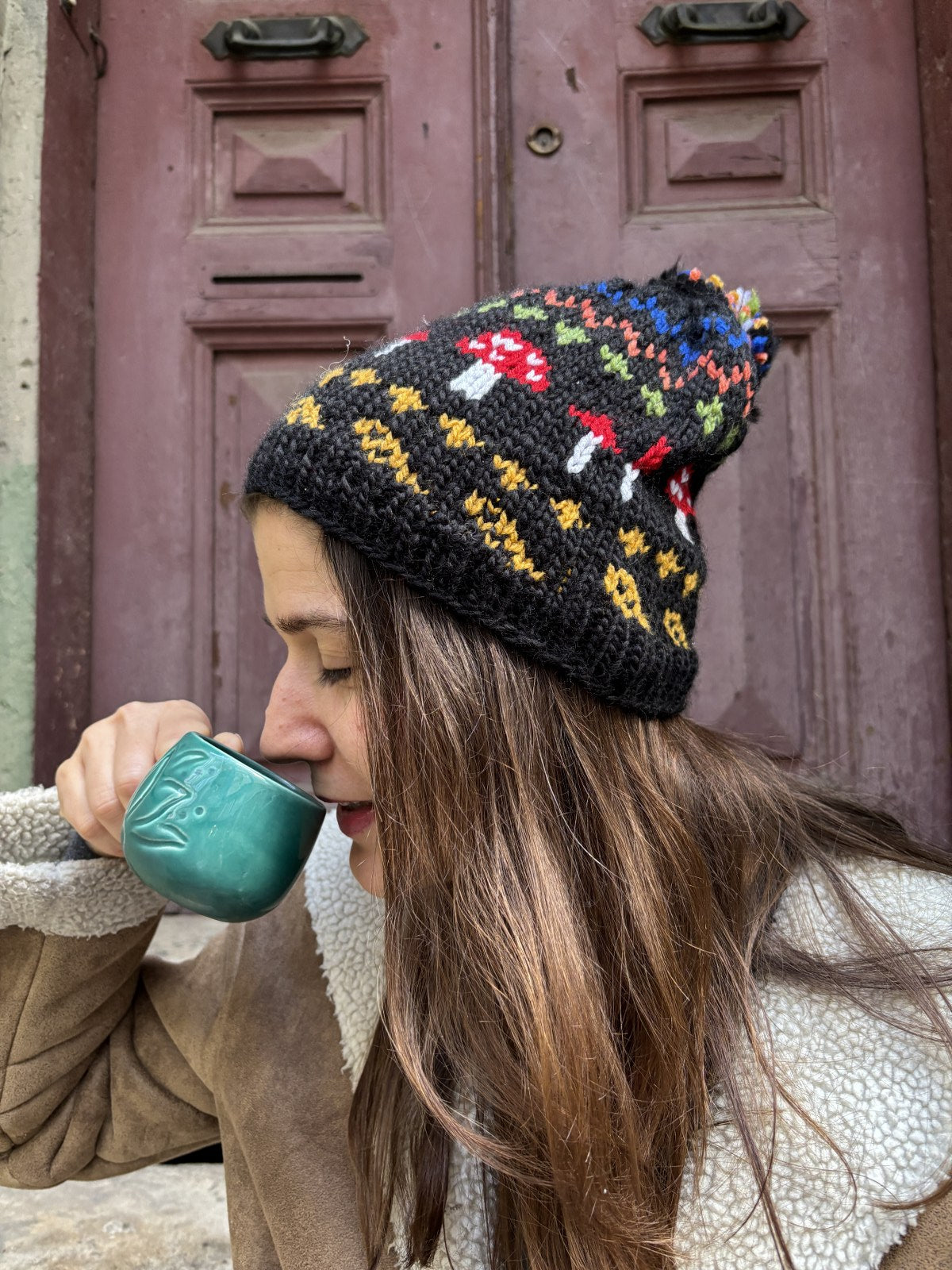 Bohemian Ethnic Patterned Lilac Beret