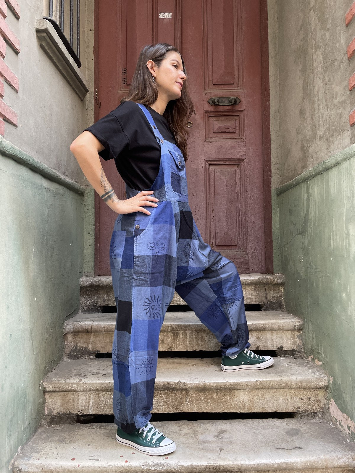 Blue best sale plaid jumpsuit