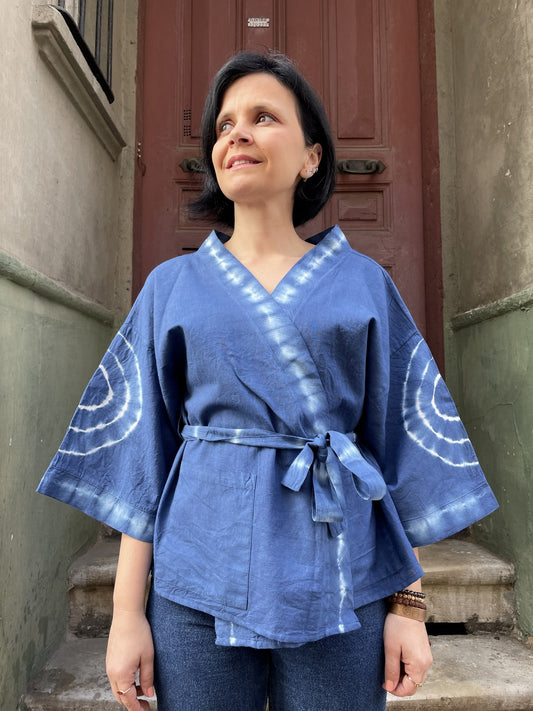 Bohem Mavi Batik Kadın Kimono
