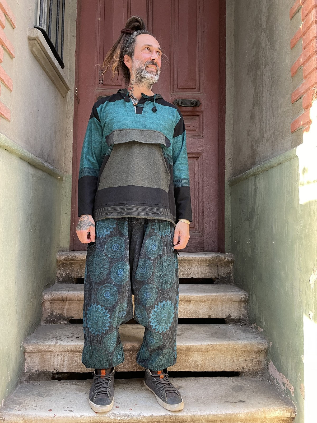 Unisex Nepal Mandala Desenli Bol Şalvar Pantolon