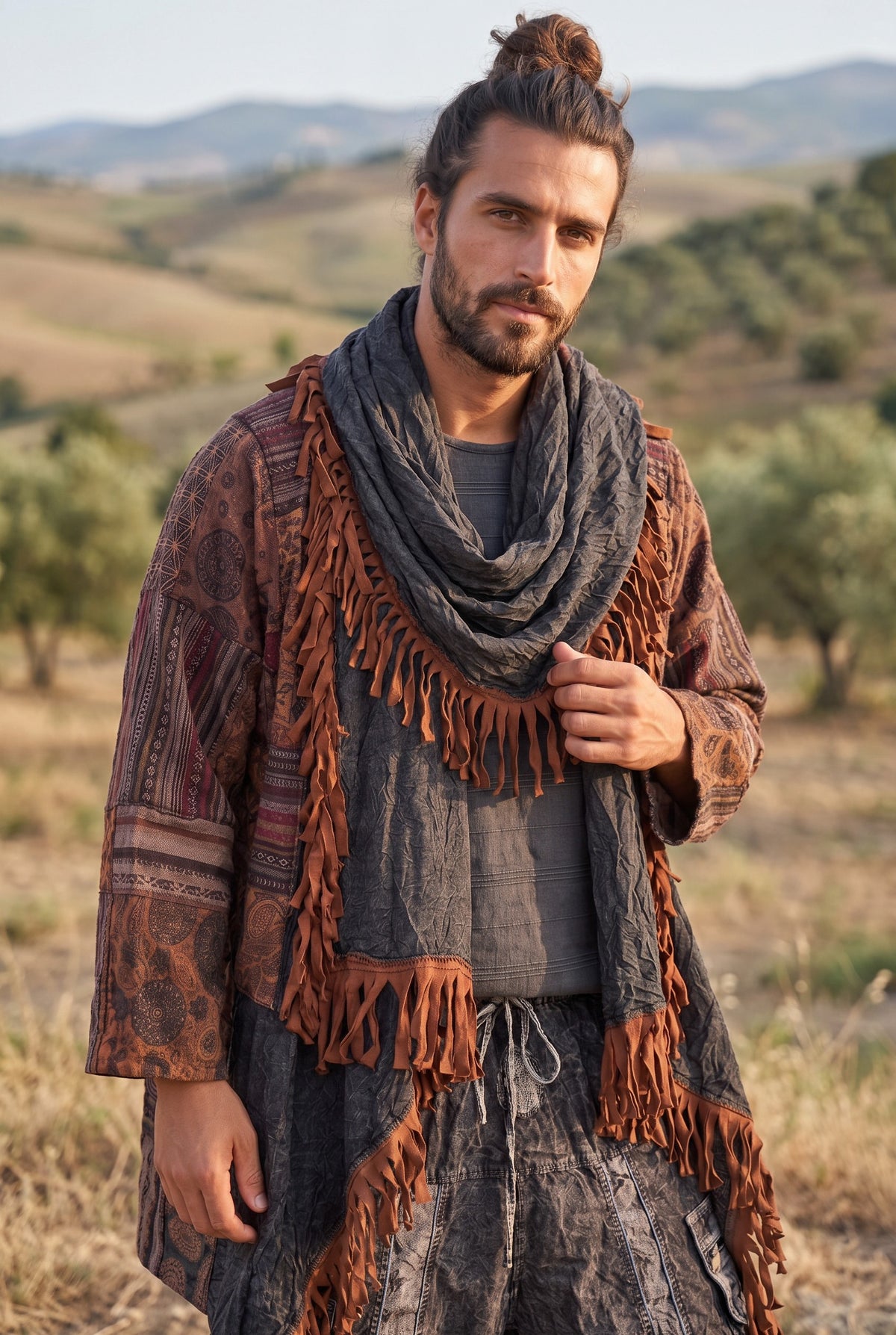 Unisex Nepal Mexican Patchwork Etnik Hırka Panço – Kahve
