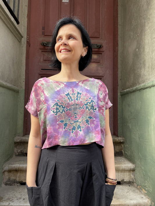 Tasarım Mor Kadın Crop Batik Bluz