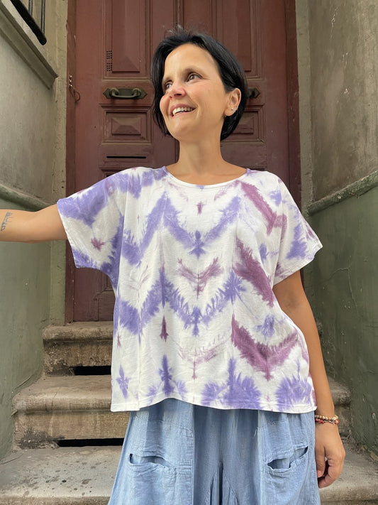 Bohem Mor Batik Bluz Tişört – %100 Pamuk