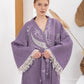 Mor Bohem Kadın Göz Desenli Doğal Kumaş Kimono Bornoz Kaftan