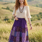 Nepal Patchwork Bohem Etek – %100 Pamuk, Lastikli Bel – Mor