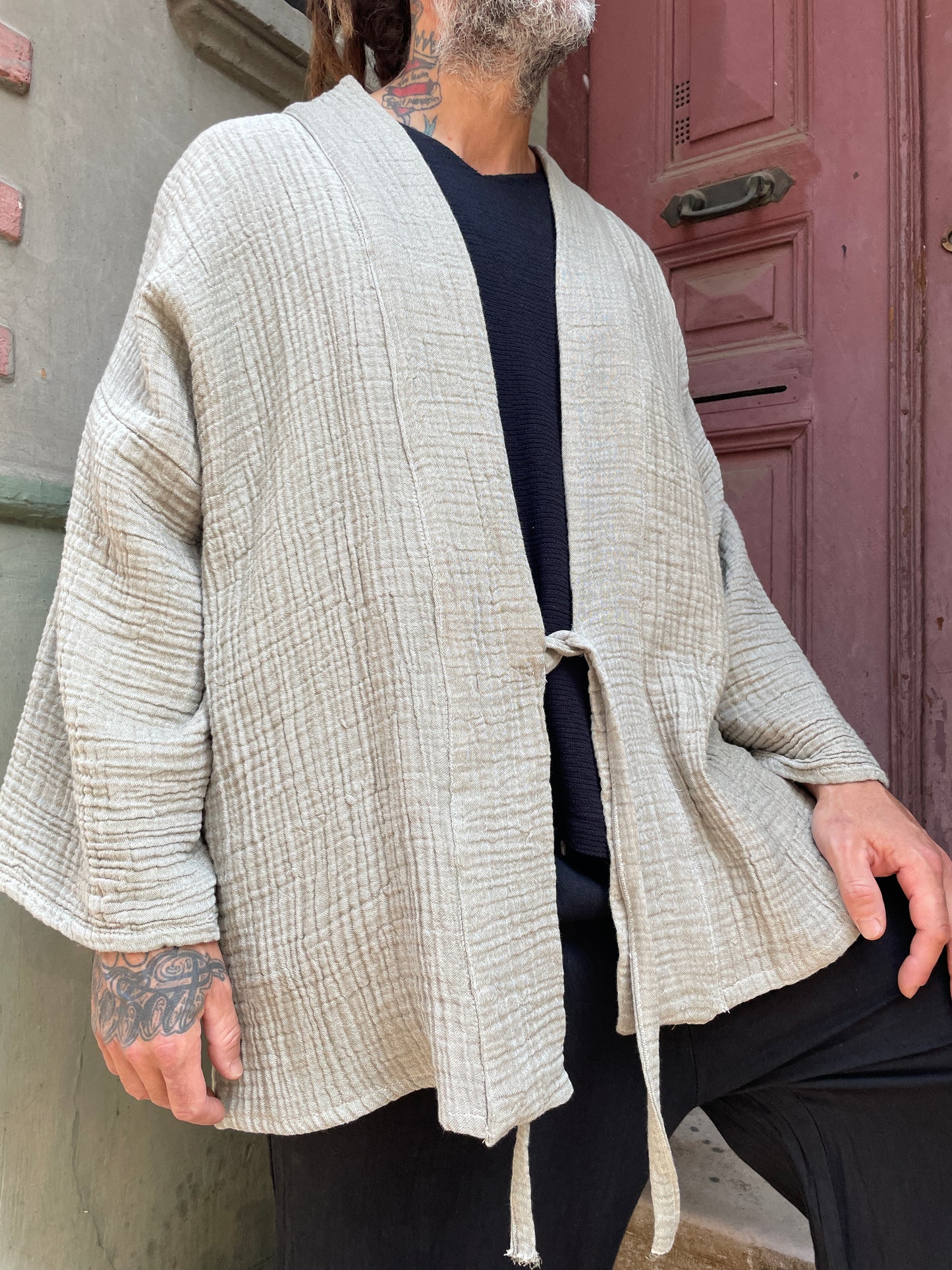 Bohem Müslin Haki Kimono – Rahat Salaş Kesim, Büyük Beden Uyumlu