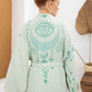 Soft Su Yeşili Bohem Kadın Göz Desenli Doğal Kumaş Kimono Bornoz Kaftan