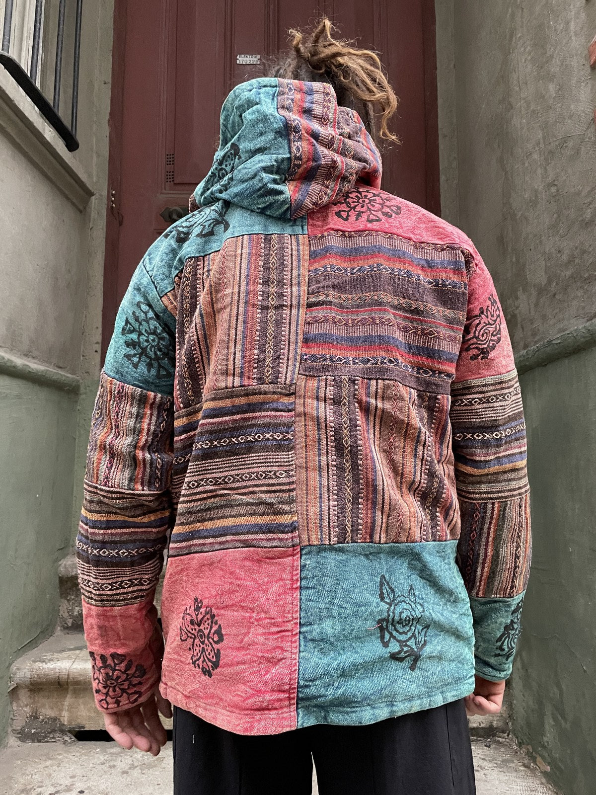 Unisex Nepal Baja Toprak Polarlı Kaban Mont Boho Yaşam