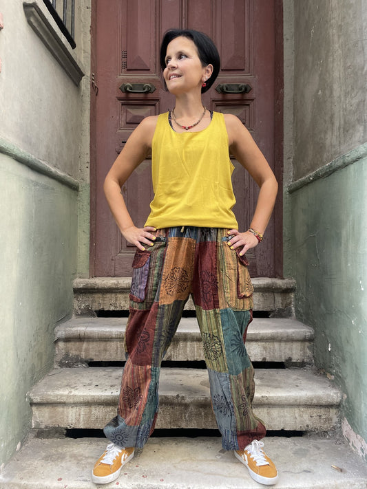 Nepal El Yapımı Patchwork Cepli Pantolon