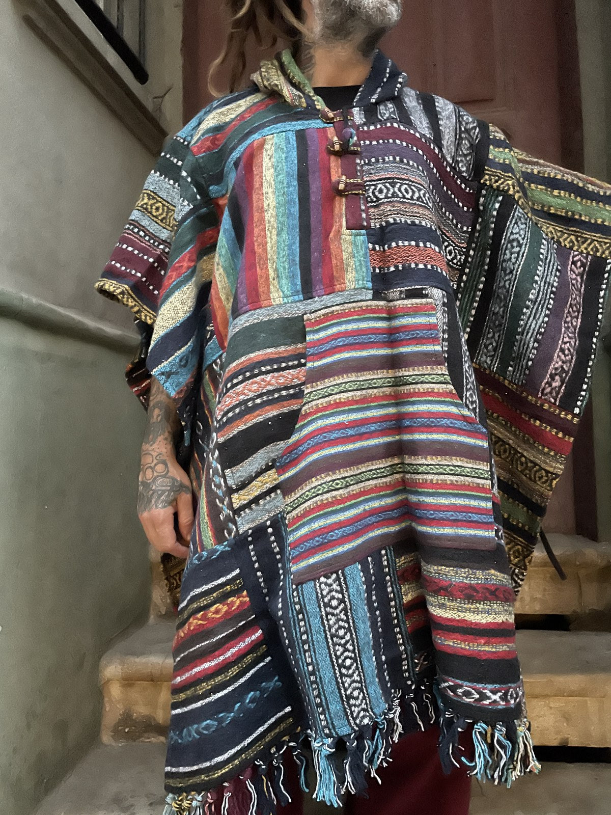 Unisex El Yapımı Patchwork Nepal Gheri Panço