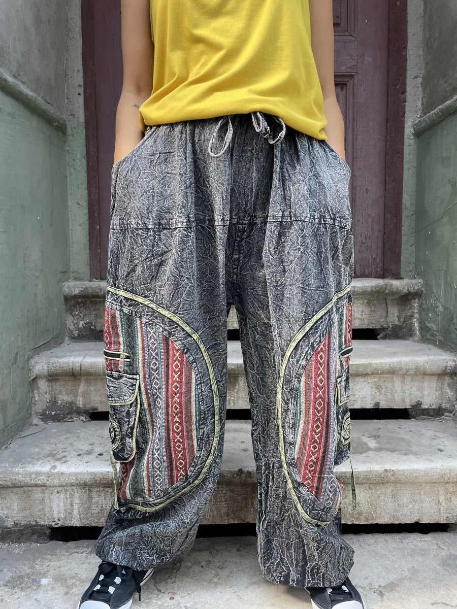 Unisex Nepal Taşlanmış Kadın Pantolon – Cepli, Rahat ve Bohem Tarz