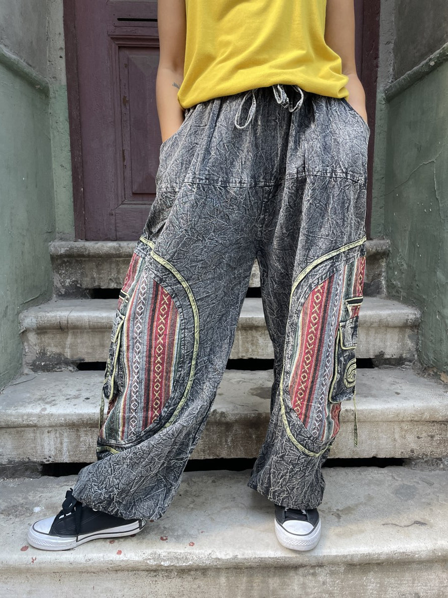Unisex Nepal Taşlanmış Pantolon – Cepli, Rahat ve Bohem Tarz
