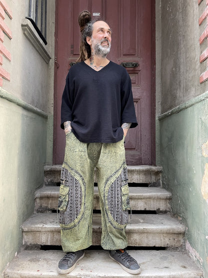 Unisex Nepal Taşlanmış Kadın Pantolon – Cepli, Rahat ve Bohem Tarz