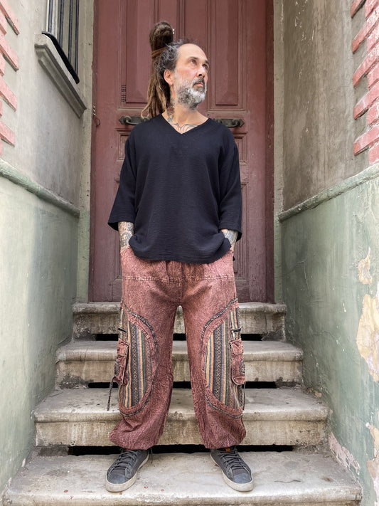 Unisex Nepal Taşlanmış Pantolon – Cepli, Rahat ve Bohem Tarz
