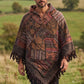Azmara Nepal Patchwork Kapüşonlu Panço – Kahverengi Etnik Bohem Unisex Tasarım